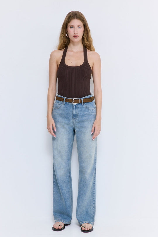 Ribbed Halter Neck Tank Top - Dé Rococo