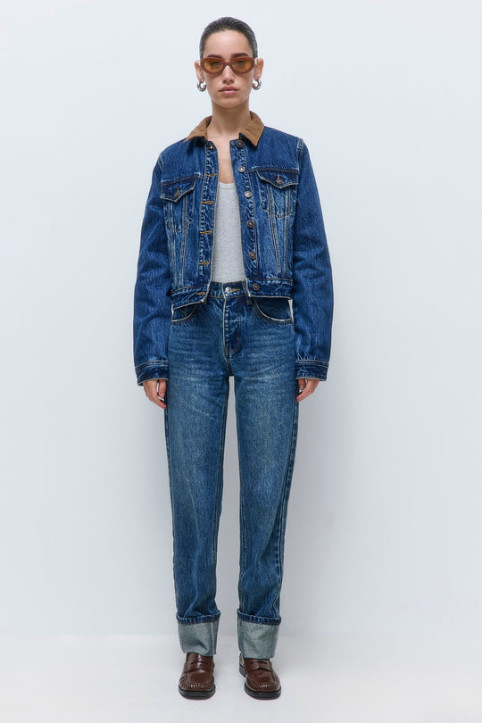 Contrasting Fitted Denim Jacket