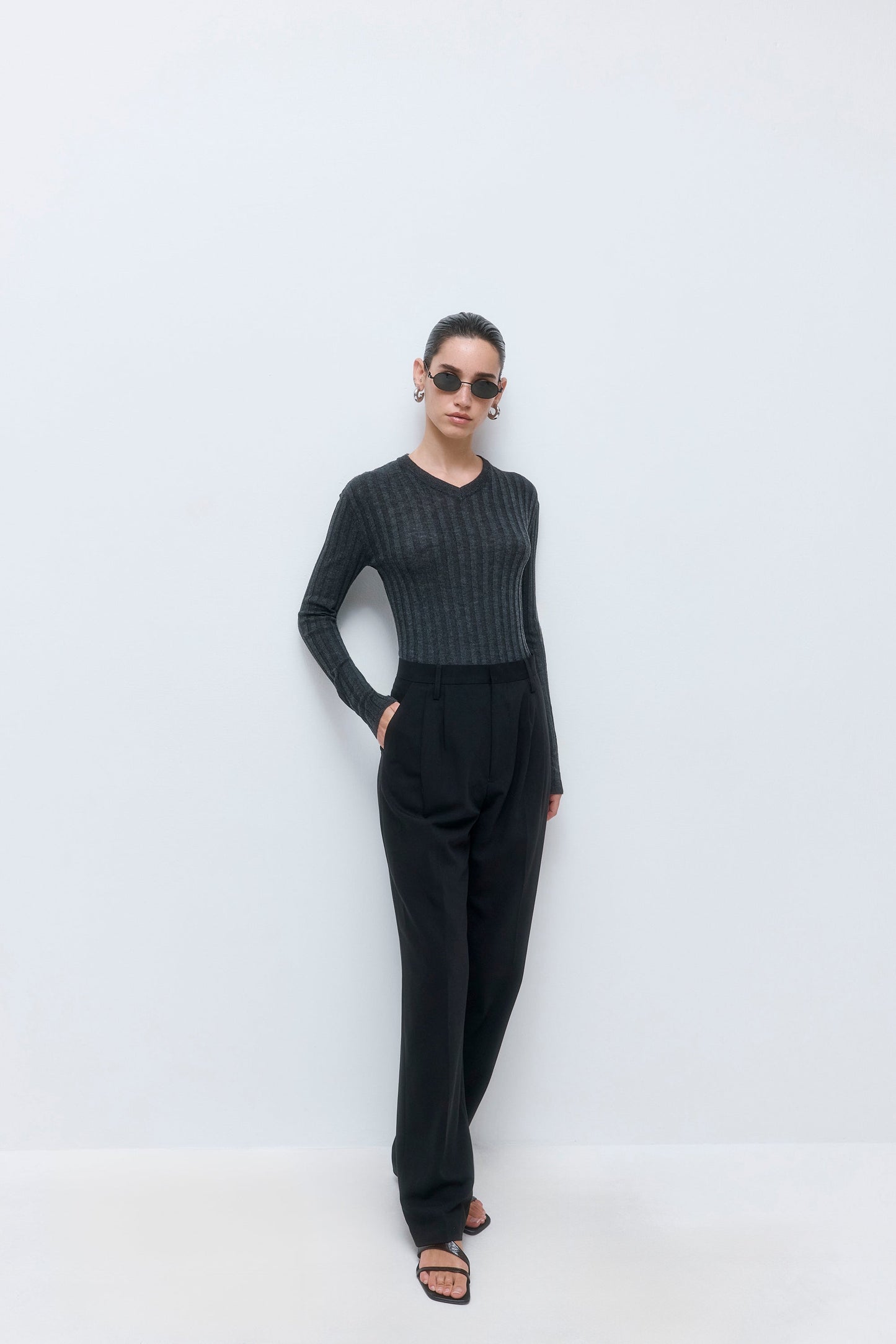 Soft Ribbed V Neck