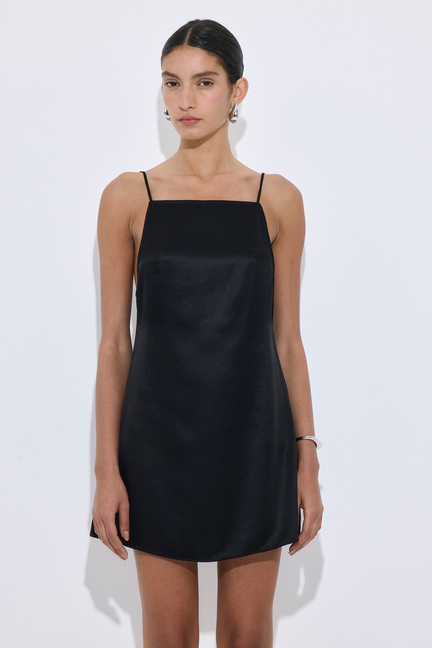 Satin Squared Neck Mini Dress
