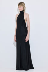 High Collar Satin Maxi Dress