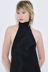 High Collar Satin Maxi Dress