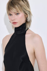 High Collar Satin Maxi Dress