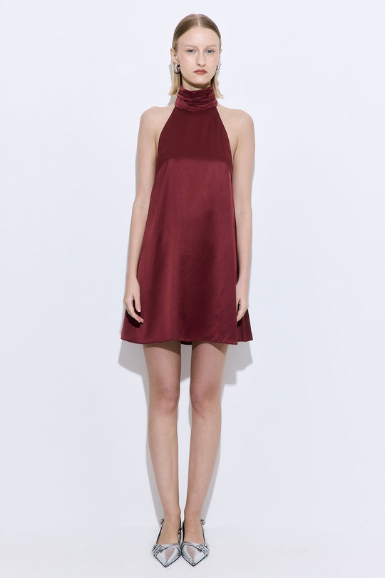 High Collar Satin Mini Dress