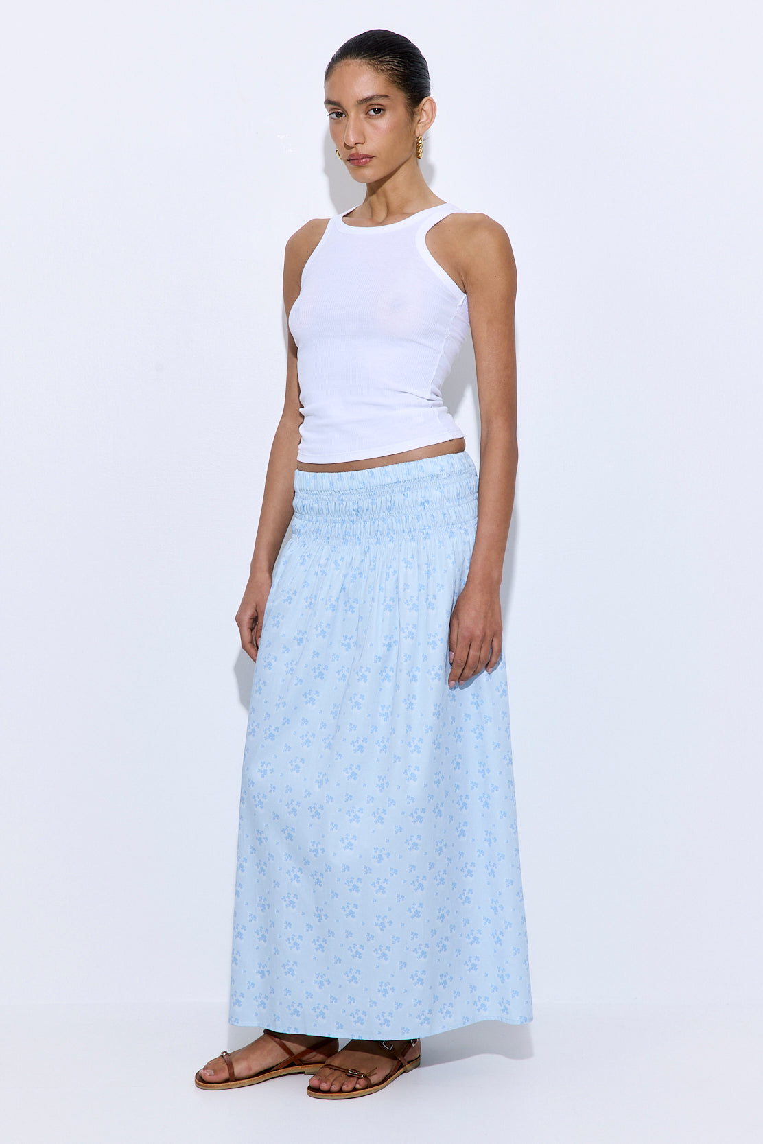 Shirred Waist Maxi Skirt