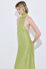 High Collar Satin Maxi Dress