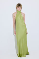 High Collar Satin Maxi Dress