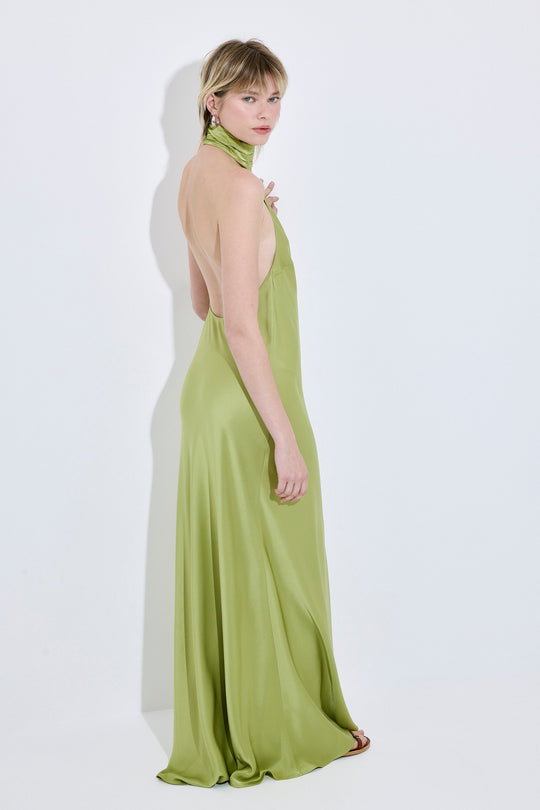 High Collar Satin Maxi Dress - Dé Rococo