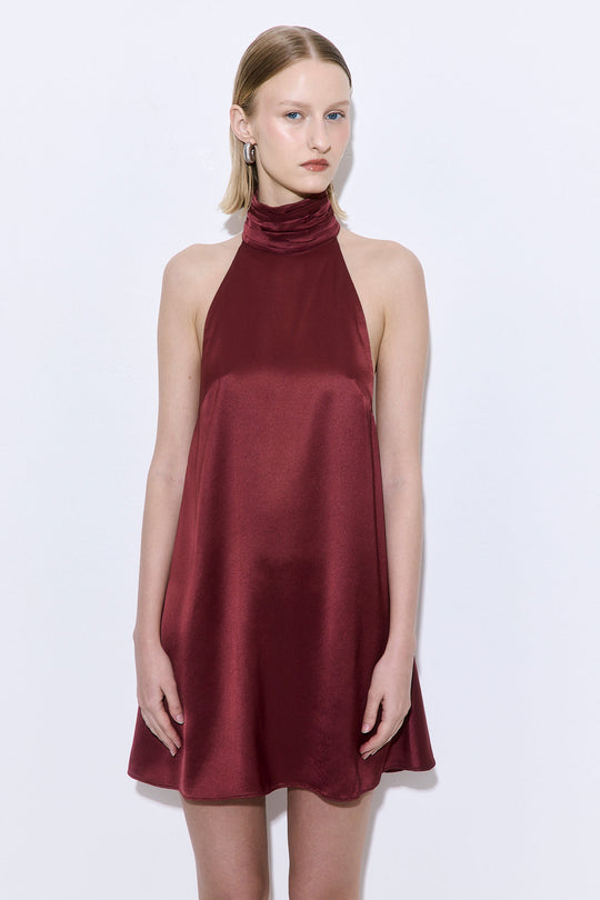 High Collar Satin Mini Dress