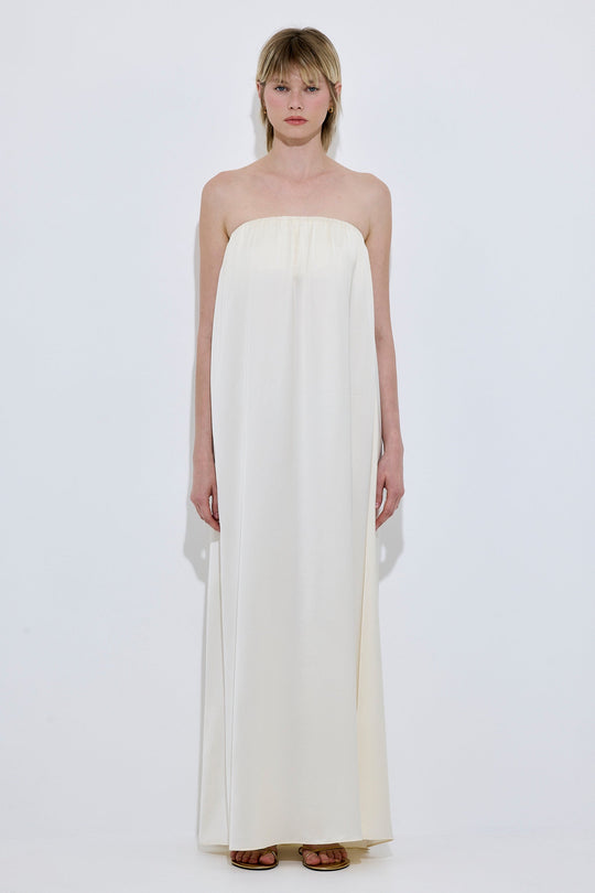 Gathered Strapless Satin Dress