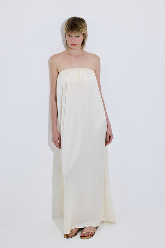 Gathered Strapless Satin Dress - Dé Rococo