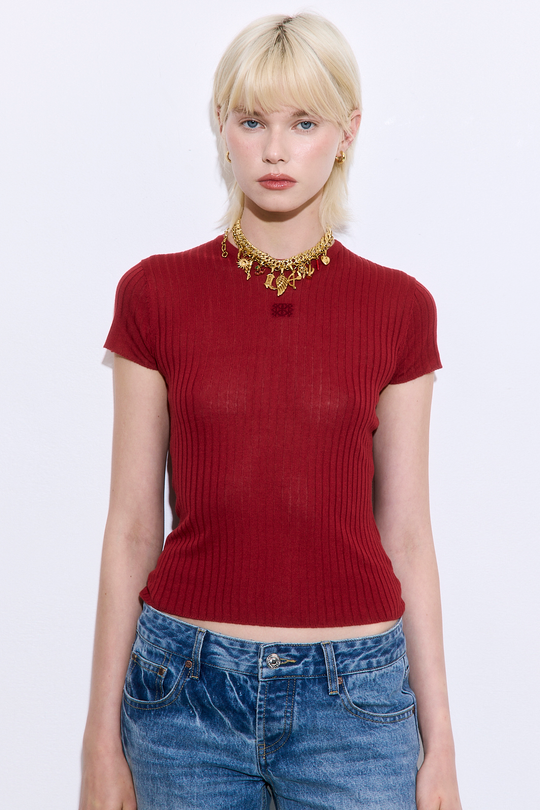 Sheer Ribbed Logo Top - Dé Rococo