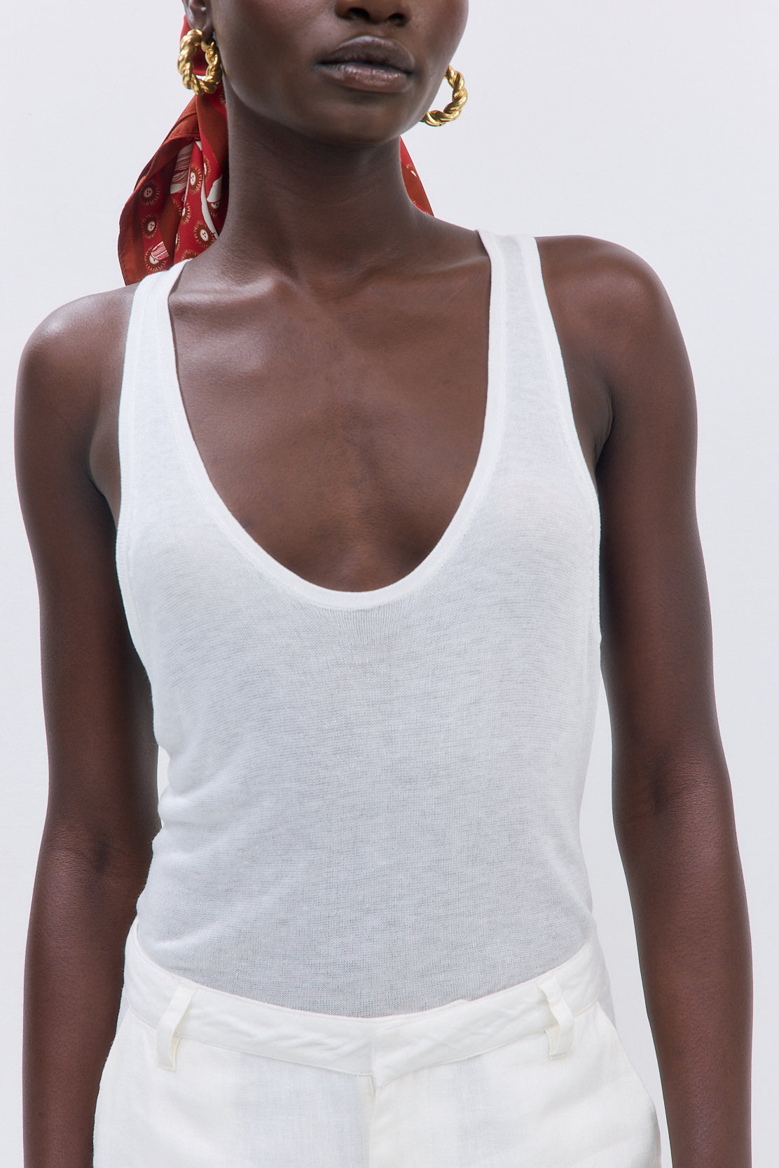 Semi Sheer Deep Scoop Tank - Dé Rococo