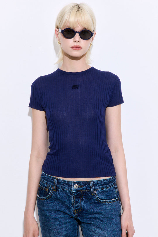 Sheer Ribbed Logo Top - Dé Rococo