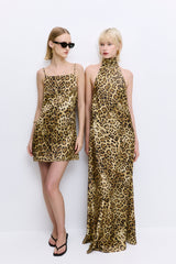 High Collar Satin Maxi Dress