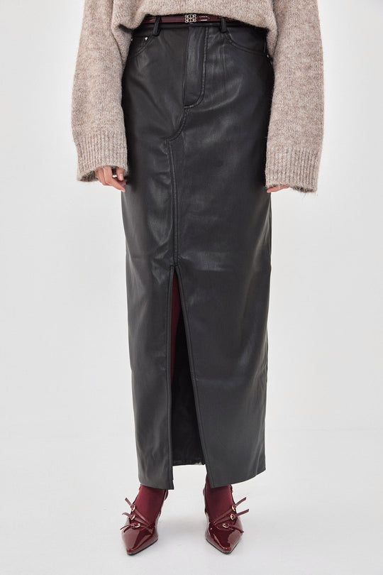 Vegan Leather Maxi Slit Skirt - Dé Rococo