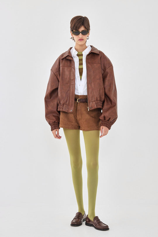 Vegan Leather Bomber Jacket - Dé Rococo