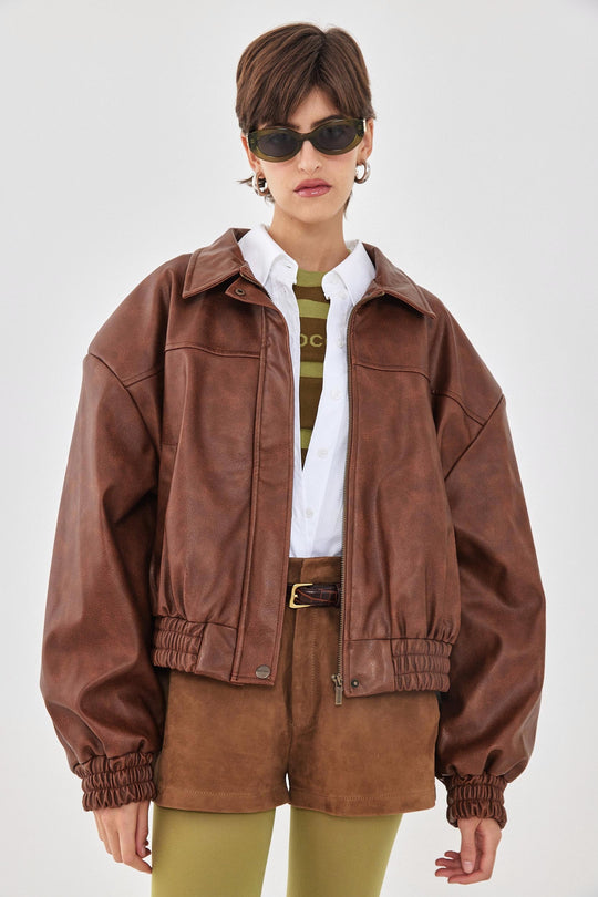 Vegan Leather Bomber Jacket - Dé Rococo