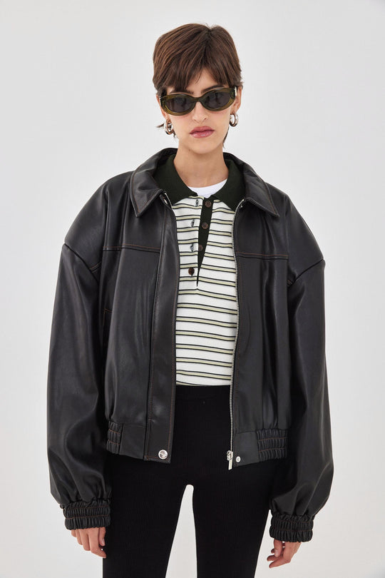 Vegan Leather Bomber Jacket - Dé Rococo
