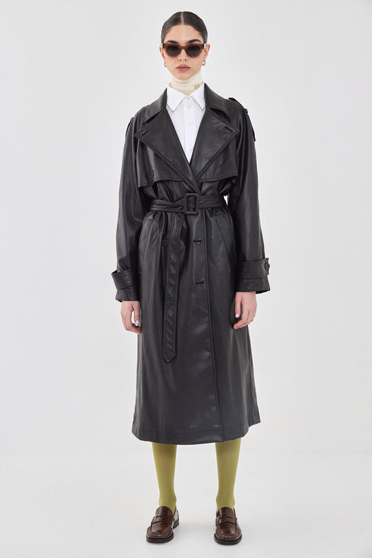 Vegan Leather Trench Coat - Dé Rococo