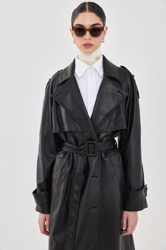 Vegan Leather Trench Coat - Dé Rococo