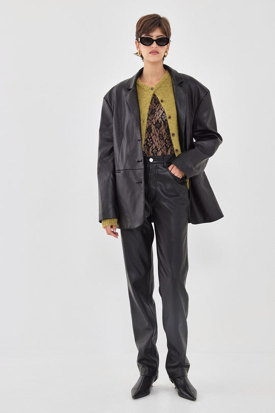 Vegan Leather Straight Pants - Dé Rococo