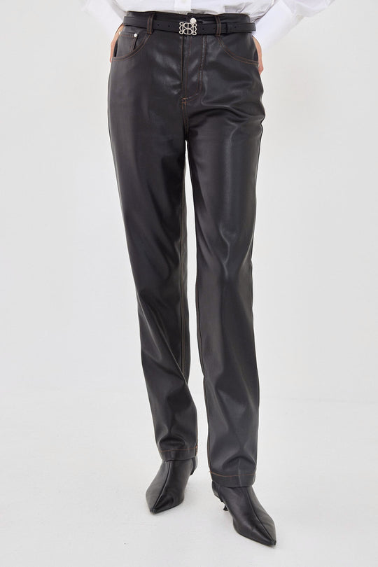 Vegan Leather Straight Pants - Dé Rococo