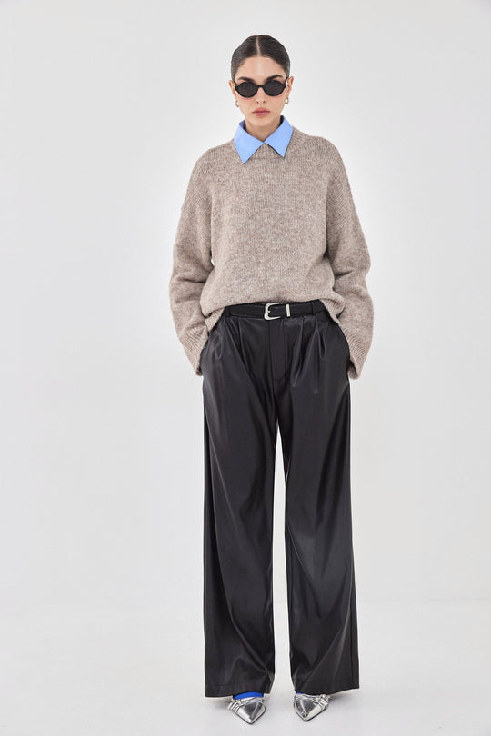 Vegan Leather Wide Pants - Dé Rococo