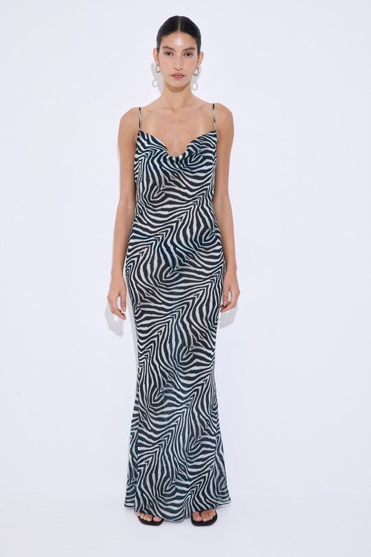 Semi Sheer Draped Maxi Dress - Dé Rococo