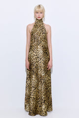 High Collar Satin Maxi Dress