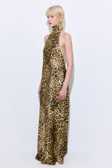 High Collar Satin Maxi Dress