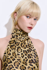 High Collar Satin Maxi Dress