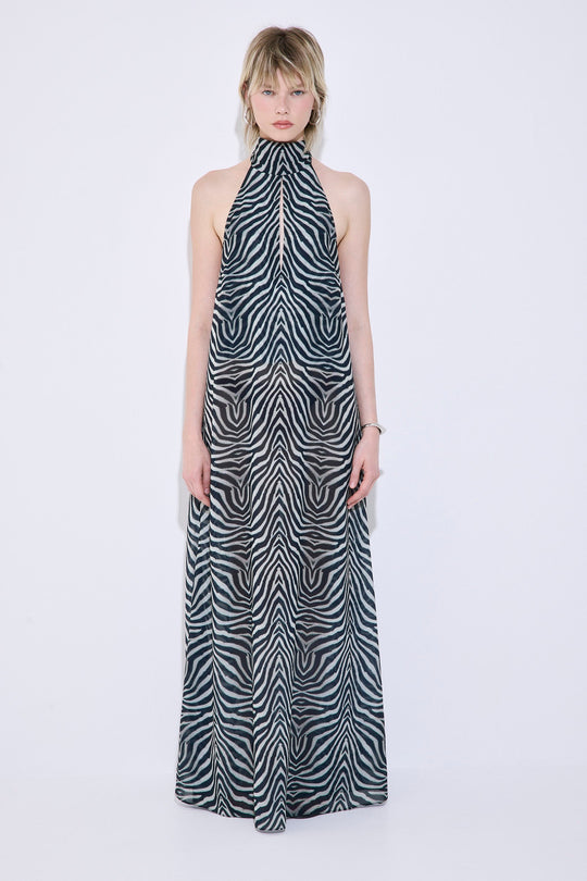Semi Sheer Collar Maxi Dress - Dé Rococo