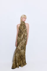 High Collar Satin Maxi Dress