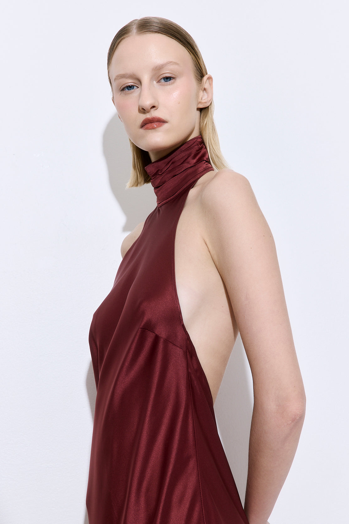 High Collar Satin Maxi Dress - Dé Rococo