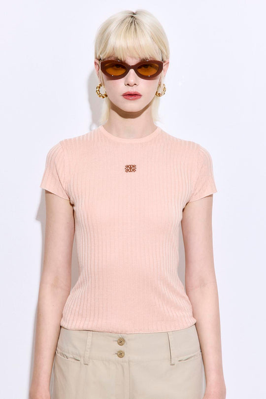 Sheer Ribbed Logo Top - Dé Rococo