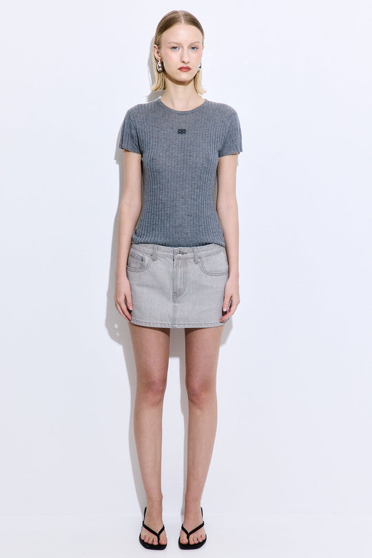 Sheer Ribbed Logo Top