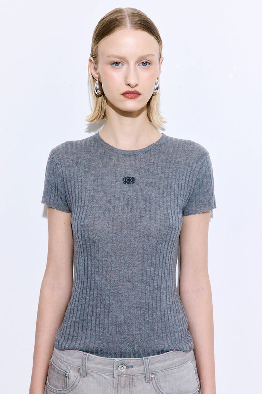 Sheer Ribbed Logo Top - Dé Rococo