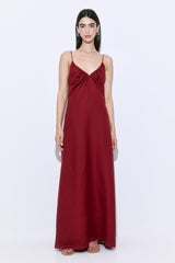 Gathered Neck Linen Maxi Dress