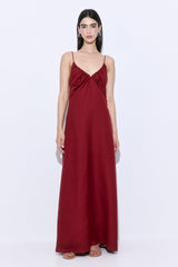 Gathered Neck Linen Maxi Dress