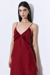 Gathered Neck Linen Maxi Dress