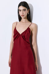 Gathered Neck Linen Maxi Dress