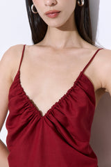 Gathered Neck Linen Maxi Dress