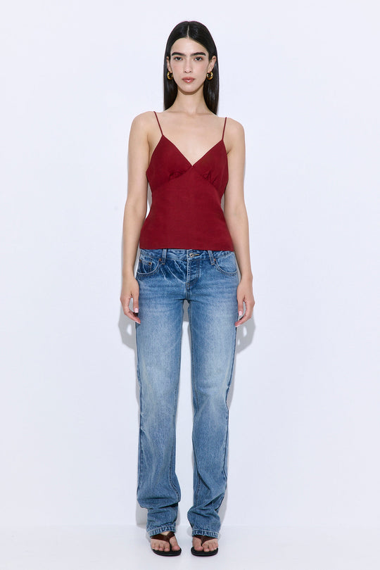 Gathered Neck Linen Camisole - Dé Rococo