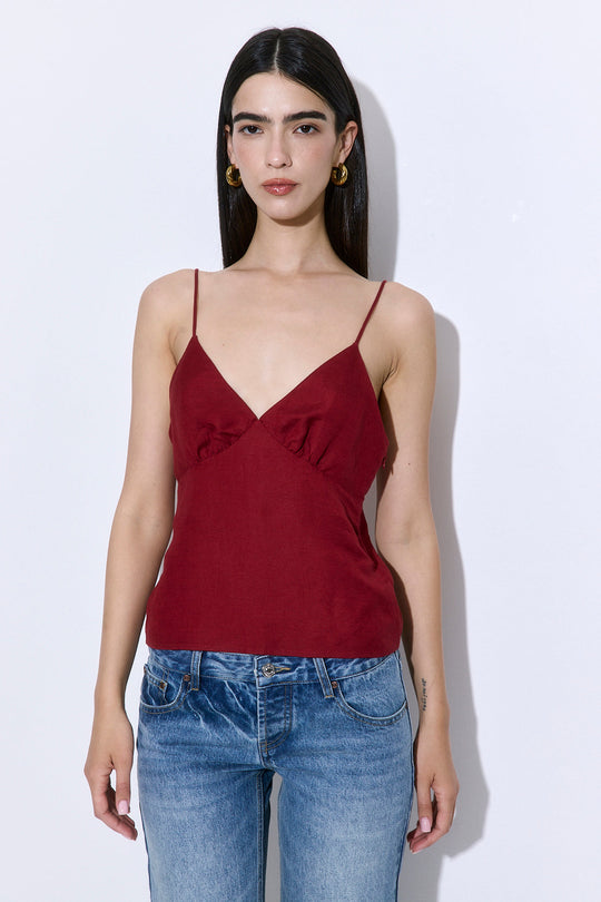 Gathered Neck Linen Camisole - Dé Rococo