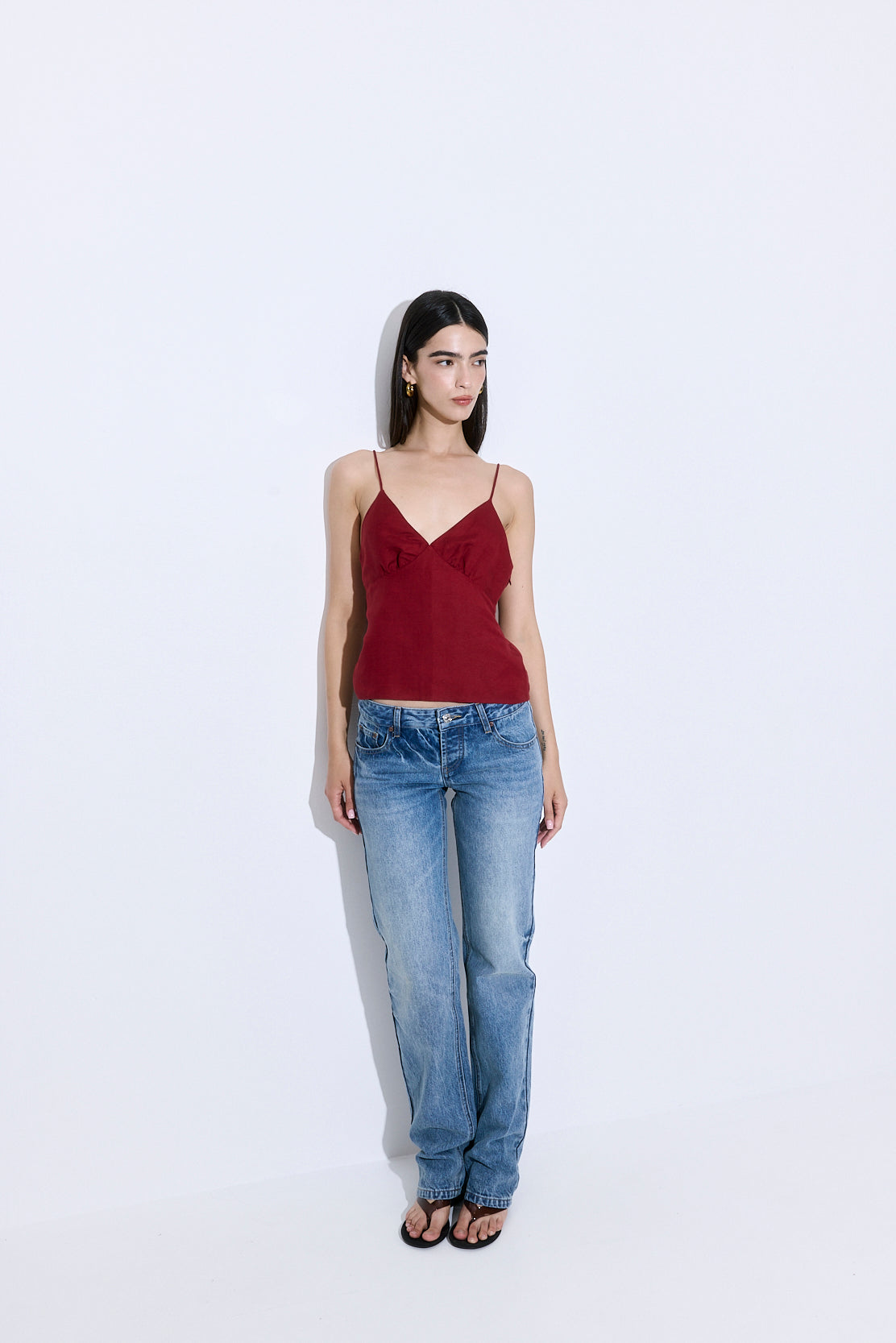 Gathered Neck Linen Camisole