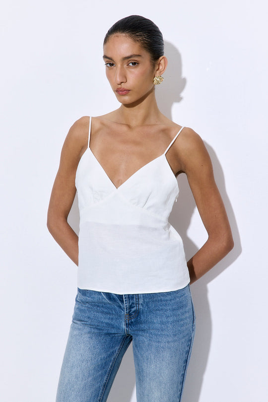 Gathered Neck Linen Camisole - Dé Rococo