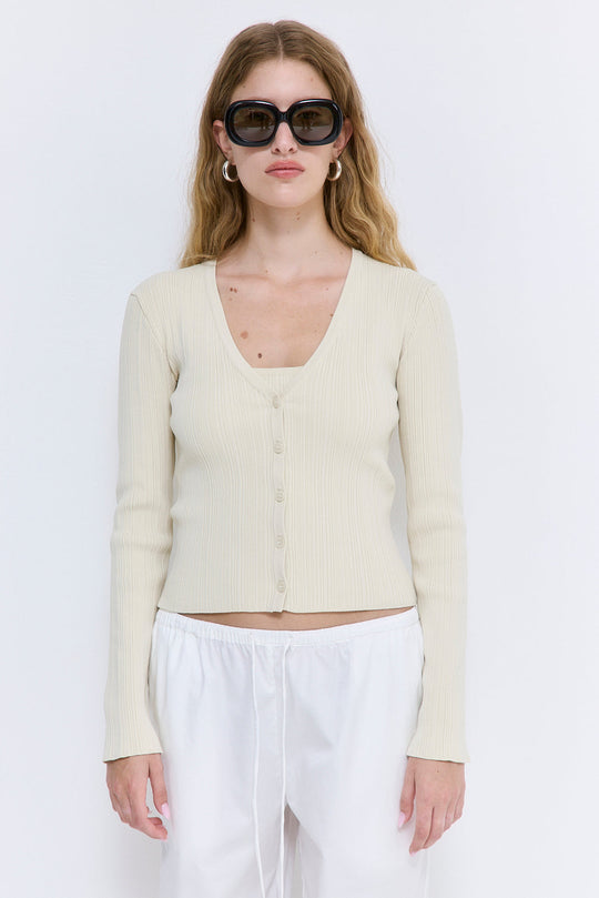 Ribbed V Neck Cardigan - Dé Rococo