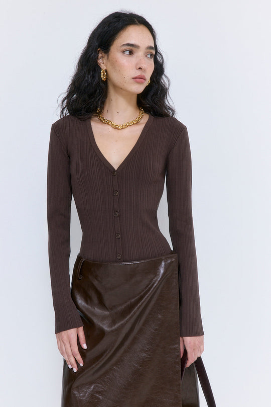 Ribbed V Neck Cardigan - Dé Rococo