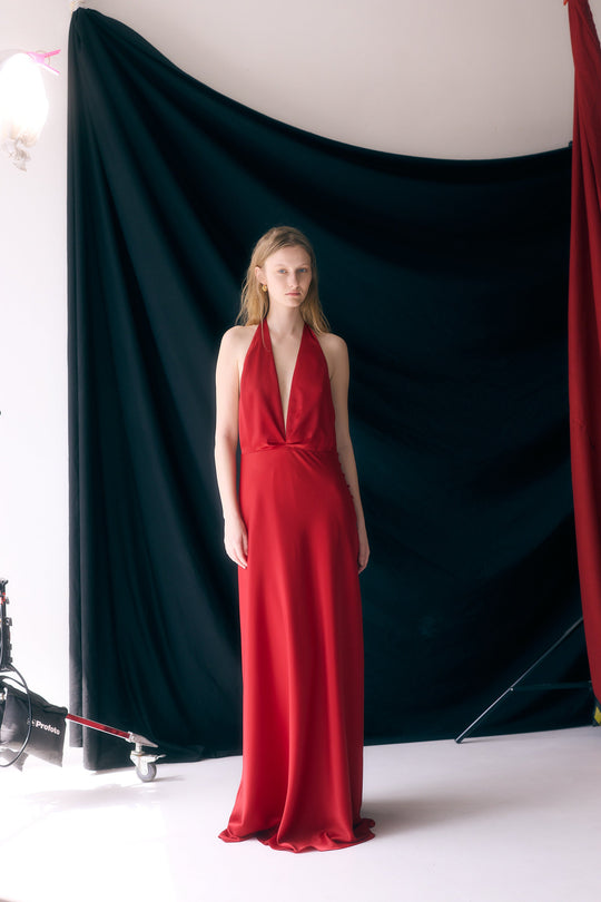 Satin Halter Maxi Dress - Dé Rococo